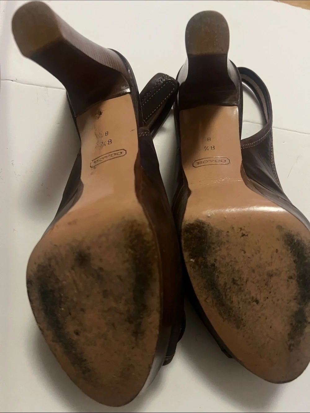 Coach Keira Brown Leather Slingback Heels with Multicolor Striped Insole 8 1/2B